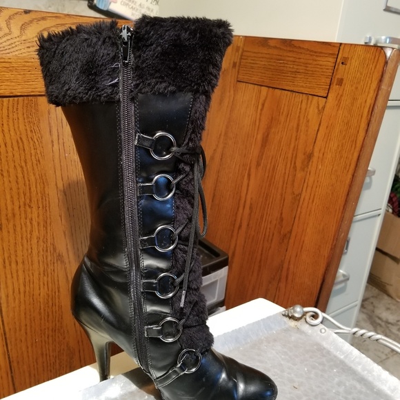 Delicious Tall Black Faux Fur Stiletto Boots - Picture 3 of 8